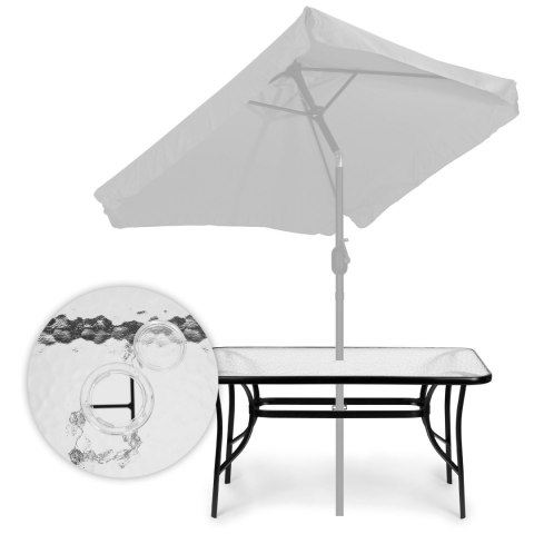 Stół ogrodowy szklany 120x70 cm na taras ogród szkło hartowane otwór na parasol MultiGarden Stół ogrodowy szklany 120x70 cm na taras ogród szkło hartowane otwór na parasol MultiGarden