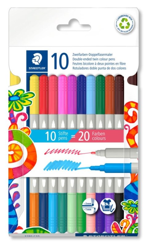 Flamaster dwustronny 1.0-3.0 mm 10 szt 20 kol. Staedtler Flamaster dwustronny 1.0-3.0 mm 10 szt 20 kol. Staedtler