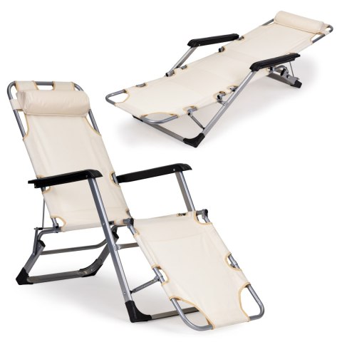 Leżak fotel ogrodowy plażowy składany 2w1 leżanka beżowy MultiGarden Leżak fotel ogrodowy plażowy składany 2w1 leżanka beżowy MultiGarden