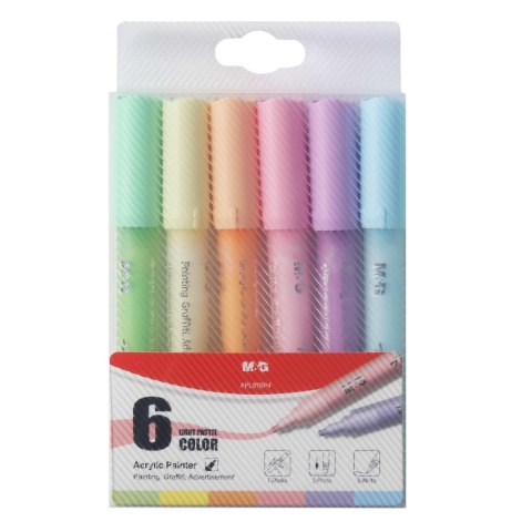 Markery akrylowe Pastelowe set 1 1-2mm mix kolorów zestaw 6 szt MG Markery akrylowe Pastelowe set 1 1-2mm mix kolorów zestaw 6 szt MG