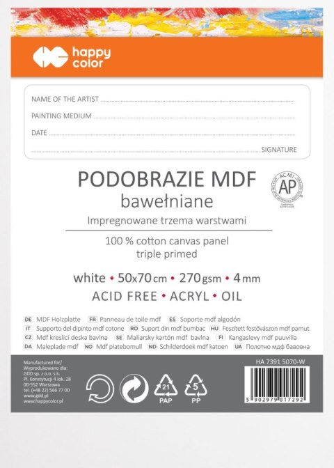 Podobrazie bawełniane 50x70 impregnowane białe tablica malarska MDF 4mm Podobrazie bawełniane 50x70 impregnowane białe tablica malarska MDF 4mm