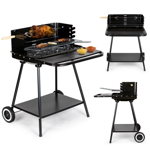 Grill ogrodowy z rożnem i regulacją rusztu + dwie duże półki Grill ogrodowy z rożnem i regulacją rusztu + dwie duże półki