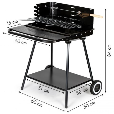 Grill ogrodowy z rożnem i regulacją rusztu + dwie duże półki Grill ogrodowy z rożnem i regulacją rusztu + dwie duże półki