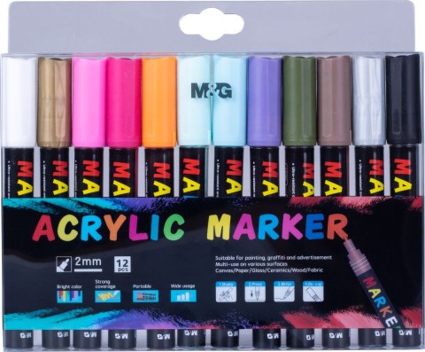 Markery akrylowe 1-2mm zestaw 12 szt MG Markery akrylowe 1-2mm zestaw 12 szt MG