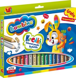 Kredki BAMBINO w oprawie drewnianej 18 kolorów + temperówka ZWIERZAKI UCZNIAKI