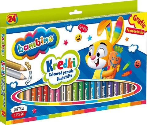 Kredki BAMBINO w oprawie drewnianej 24 kolory + temperówka ZWIERZAKI UCZNIAKI
