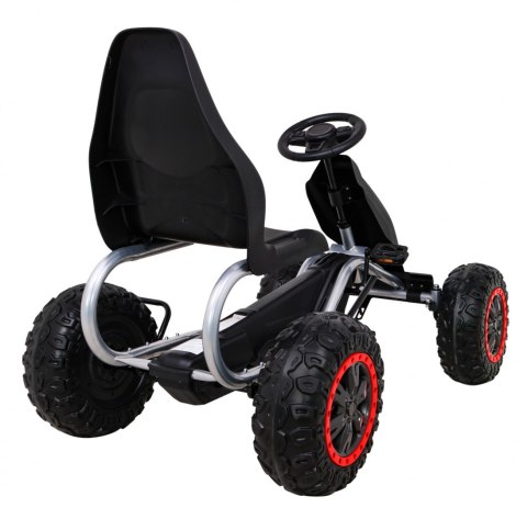 Duży Gokart Strong na pedały dla dzieci Czarny + Obciążenie 100 kg + Koła EVA + Hamulec ręczny + Sportowy fotel Duży Gokart Strong na pedały dla dzieci Czarny + Obciążenie 100 kg + Koła EVA + Hamulec ręczny + Sportowy fotel