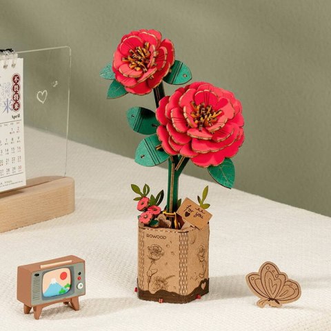 ROBOTIME Drewniane Puzzle Model 3D DIY - Kwiat Czerwona Camellia ROBOTIME Drewniane Puzzle Model 3D DIY - Kwiat Czerwona Camellia