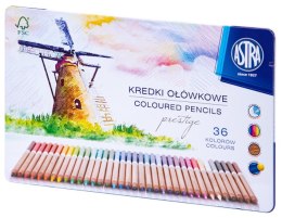 Kredki ołówkowe z drewna cedrowego w metalowym pudełku ASTRA PRESTIGE 36szt