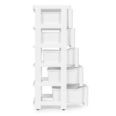 Regał z 5 wysuwanymi szufladami nogi z kółkami - biały ModernHome Regał z 5 wysuwanymi szufladami nogi z kółkami - biały ModernHome
