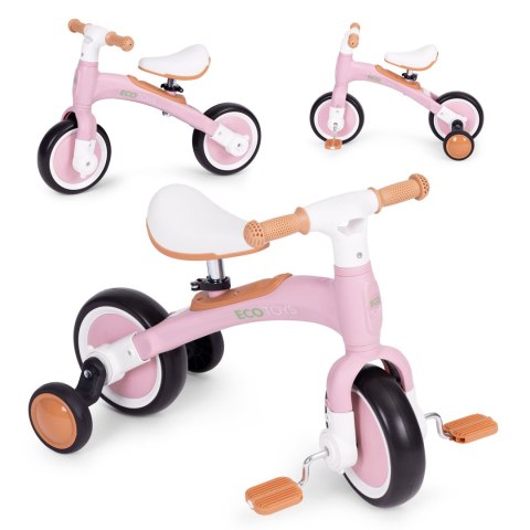 Rower rowerek biegowy z pedałami - treningowy kółka boczne 3W1 różowy ECOTOYS Rower rowerek biegowy z pedałami - treningowy kółka boczne 3W1 różowy ECOTOYS