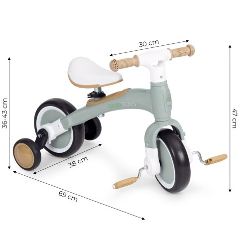 Rower rowerek biegowy z pedałami - treningowy kółka boczne 3W1 zielony ECOTOYS Rower rowerek biegowy z pedałami - treningowy kółka boczne 3W1 zielony ECOTOYS