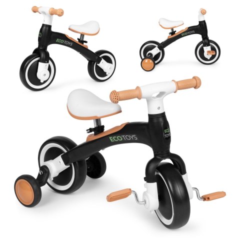 Rowerek biegowy z pedałami - treningowy kółka boczne 3w1 czarny ECOTOYS Rowerek biegowy z pedałami - treningowy kółka boczne 3w1 czarny ECOTOYS