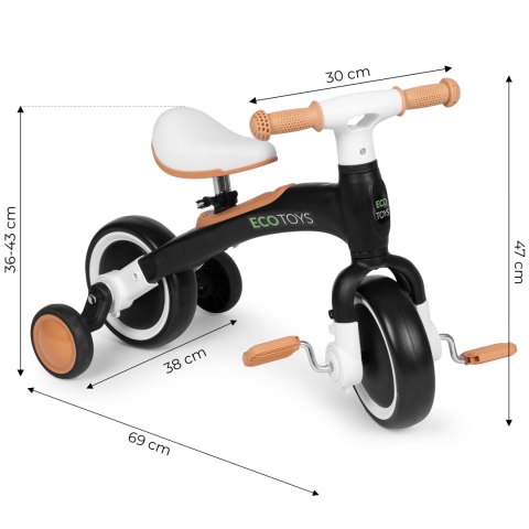Rowerek biegowy z pedałami - treningowy kółka boczne 3w1 czarny ECOTOYS Rowerek biegowy z pedałami - treningowy kółka boczne 3w1 czarny ECOTOYS