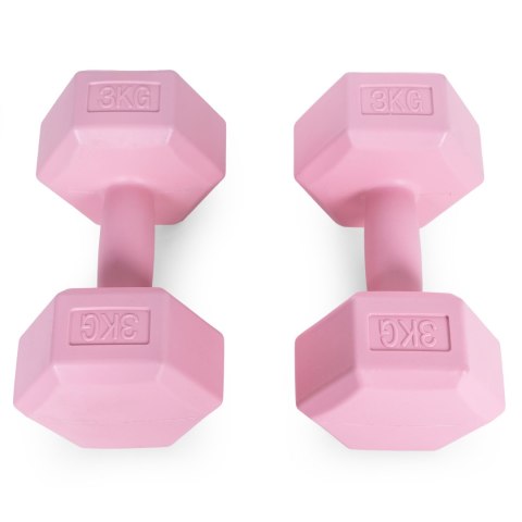 Hantle sześciokątne zestaw 2x3 kg ciężarki do ćwiczeń obciążniki fitness różowe ModernHome Hantle sześciokątne zestaw 2x3 kg ciężarki do ćwiczeń obciążniki fitness różowe ModernHome