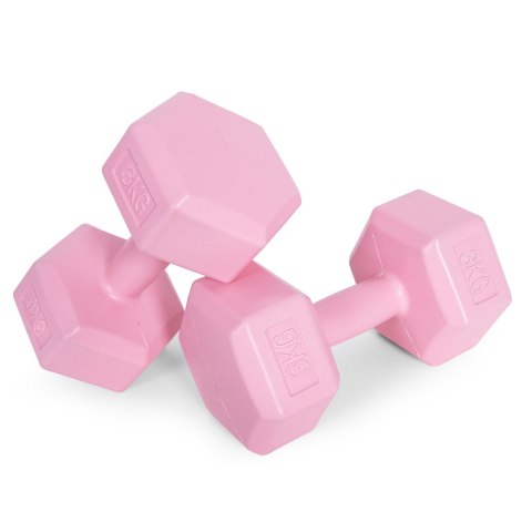 Hantle sześciokątne zestaw 2x3 kg ciężarki do ćwiczeń obciążniki fitness różowe ModernHome Hantle sześciokątne zestaw 2x3 kg ciężarki do ćwiczeń obciążniki fitness różowe ModernHome