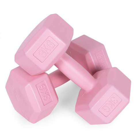 Hantle sześciokątne zestaw 2x3 kg ciężarki do ćwiczeń obciążniki fitness różowe ModernHome Hantle sześciokątne zestaw 2x3 kg ciężarki do ćwiczeń obciążniki fitness różowe ModernHome