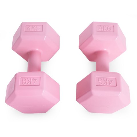 Hantle sześciokątne zestaw 2x4 kg ciężarki do ćwiczeń obciążniki fitness różowe ModernHome Hantle sześciokątne zestaw 2x4 kg ciężarki do ćwiczeń obciążniki fitness różowe ModernHome