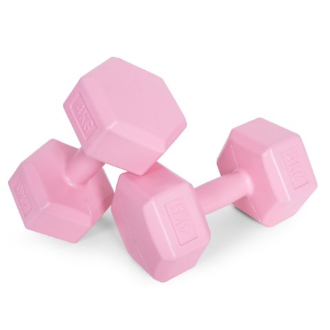 Hantle sześciokątne zestaw 2x4 kg ciężarki do ćwiczeń obciążniki fitness różowe ModernHome Hantle sześciokątne zestaw 2x4 kg ciężarki do ćwiczeń obciążniki fitness różowe ModernHome