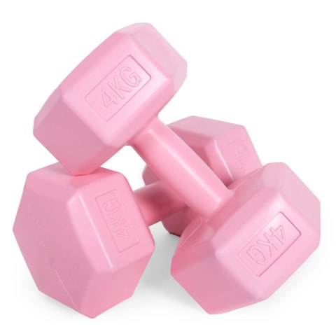 Hantle sześciokątne zestaw 2x4 kg ciężarki do ćwiczeń obciążniki fitness różowe ModernHome Hantle sześciokątne zestaw 2x4 kg ciężarki do ćwiczeń obciążniki fitness różowe ModernHome