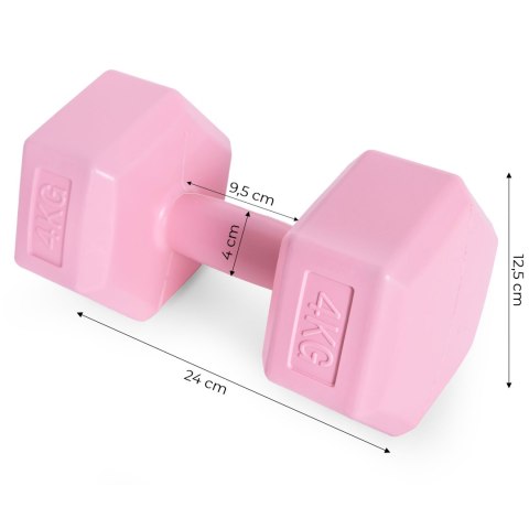 Hantle sześciokątne zestaw 2x4 kg ciężarki do ćwiczeń obciążniki fitness różowe ModernHome Hantle sześciokątne zestaw 2x4 kg ciężarki do ćwiczeń obciążniki fitness różowe ModernHome