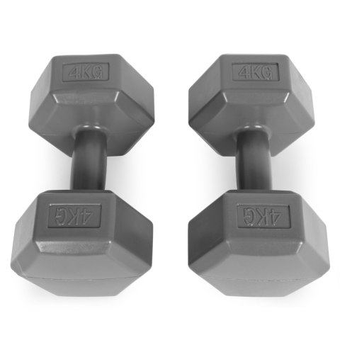 Hantle sześciokątne zestaw 2x4 kg ciężarki do ćwiczeń obciążniki fitness szare ModernHome Hantle sześciokątne zestaw 2x4 kg ciężarki do ćwiczeń obciążniki fitness szare ModernHome