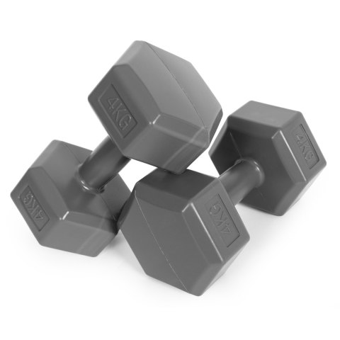 Hantle sześciokątne zestaw 2x4 kg ciężarki do ćwiczeń obciążniki fitness szare ModernHome Hantle sześciokątne zestaw 2x4 kg ciężarki do ćwiczeń obciążniki fitness szare ModernHome
