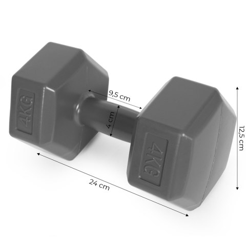 Hantle sześciokątne zestaw 2x4 kg ciężarki do ćwiczeń obciążniki fitness szare ModernHome Hantle sześciokątne zestaw 2x4 kg ciężarki do ćwiczeń obciążniki fitness szare ModernHome