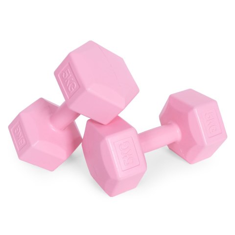 Hantle sześciokątne zestaw 2x5 kg ciężarki do ćwiczeń obciążniki fitness różowe ModernHome Hantle sześciokątne zestaw 2x5 kg ciężarki do ćwiczeń obciążniki fitness różowe ModernHome