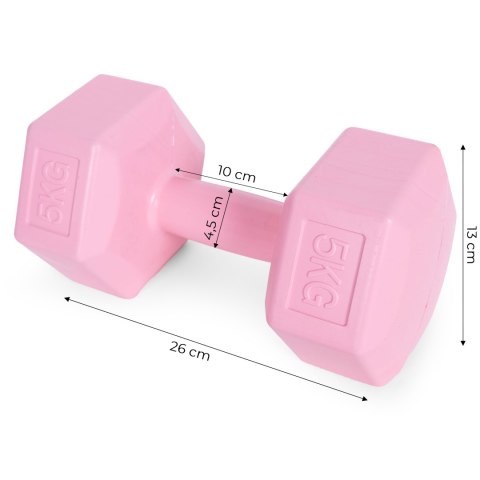 Hantle sześciokątne zestaw 2x5 kg ciężarki do ćwiczeń obciążniki fitness różowe ModernHome Hantle sześciokątne zestaw 2x5 kg ciężarki do ćwiczeń obciążniki fitness różowe ModernHome