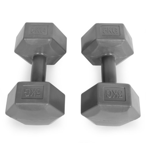 Hantle sześciokątne zestaw 2x5 kg ciężarki do ćwiczeń obciążniki fitness szare ModernHome Hantle sześciokątne zestaw 2x5 kg ciężarki do ćwiczeń obciążniki fitness szare ModernHome