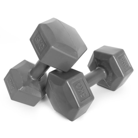Hantle sześciokątne zestaw 2x5 kg ciężarki do ćwiczeń obciążniki fitness szare ModernHome Hantle sześciokątne zestaw 2x5 kg ciężarki do ćwiczeń obciążniki fitness szare ModernHome