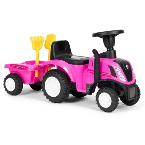 Jeździk traktor New Holland z przyczepką interaktywna kierownica dźwięki dla dzieci różowy Jeździk traktor New Holland z przyczepką interaktywna kierownica dźwięki dla dzieci różowy