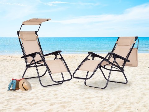 Leżak ogrodowy plażowy regulacja oparcia ruchomy daszek MultiGarden - beżowy Leżak ogrodowy plażowy regulacja oparcia ruchomy daszek MultiGarden - beżowy