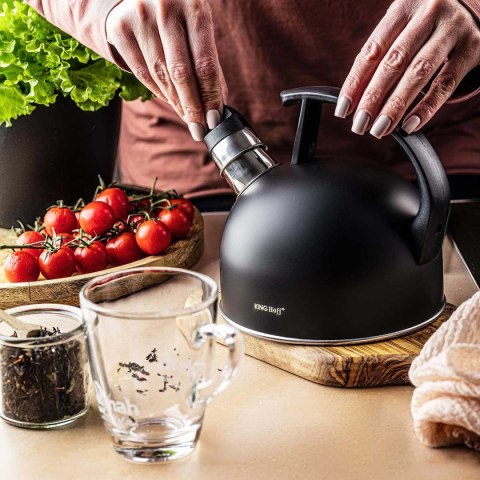 CZAJNIK 1,5L Z GWIZDKIEM KINGHOFF KH-1897 CZARNY MAT CZAJNIK 1,5L Z GWIZDKIEM KINGHOFF KH-1897 CZARNY MAT