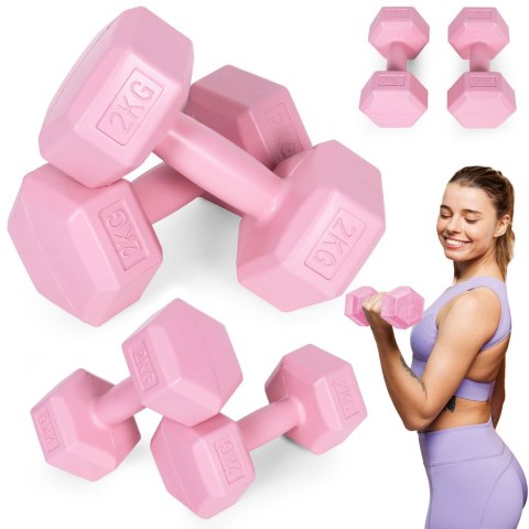 Hantle sześciokątne zestaw 2x2 kg ciężarki do ćwiczeń obciążniki fitness różowe ModernHome Hantle sześciokątne zestaw 2x2 kg ciężarki do ćwiczeń obciążniki fitness różowe ModernHome