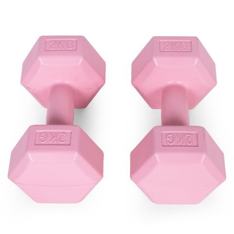Hantle sześciokątne zestaw 2x2 kg ciężarki do ćwiczeń obciążniki fitness różowe ModernHome Hantle sześciokątne zestaw 2x2 kg ciężarki do ćwiczeń obciążniki fitness różowe ModernHome