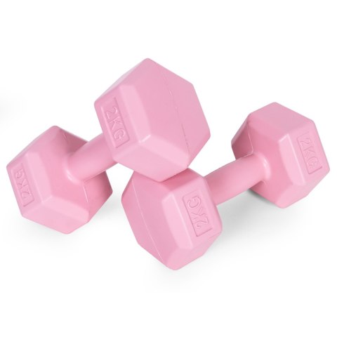 Hantle sześciokątne zestaw 2x2 kg ciężarki do ćwiczeń obciążniki fitness różowe ModernHome Hantle sześciokątne zestaw 2x2 kg ciężarki do ćwiczeń obciążniki fitness różowe ModernHome