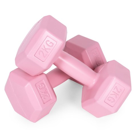 Hantle sześciokątne zestaw 2x2 kg ciężarki do ćwiczeń obciążniki fitness różowe ModernHome Hantle sześciokątne zestaw 2x2 kg ciężarki do ćwiczeń obciążniki fitness różowe ModernHome