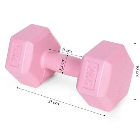 Hantle sześciokątne zestaw 2x2 kg ciężarki do ćwiczeń obciążniki fitness różowe ModernHome Hantle sześciokątne zestaw 2x2 kg ciężarki do ćwiczeń obciążniki fitness różowe ModernHome