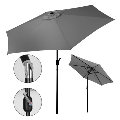 Duży parasol ogrodowy skośny łamany z korbą 6 żeber szary 270 cm MultiGarden Duży parasol ogrodowy skośny łamany z korbą 6 żeber szary 270 cm MultiGarden