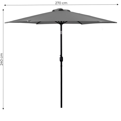 Duży parasol ogrodowy skośny łamany z korbą 6 żeber szary 270 cm MultiGarden Duży parasol ogrodowy skośny łamany z korbą 6 żeber szary 270 cm MultiGarden