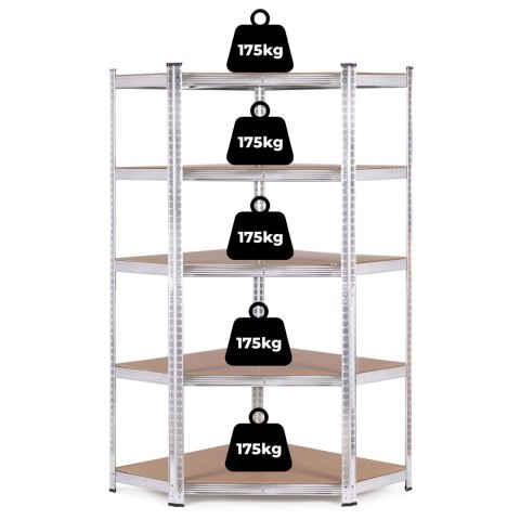 Regał magazynowy narożny 180x90x40 cm stal galwanizowana 5 półek 875 kg ModernHome Regał magazynowy narożny 180x90x40 cm stal galwanizowana 5 półek 875 kg ModernHome