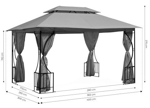 Namiot pawilon ogrodowy altana 3x4m ścianki boczne Namiot pawilon ogrodowy altana 3x4m ścianki boczne