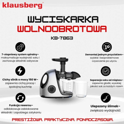 SOKOWIRÓWKA WYCISKARKA WOLNOOBROTOWA KLAUSBERG KB-7863 SOKOWIRÓWKA WYCISKARKA WOLNOOBROTOWA KLAUSBERG KB-7863