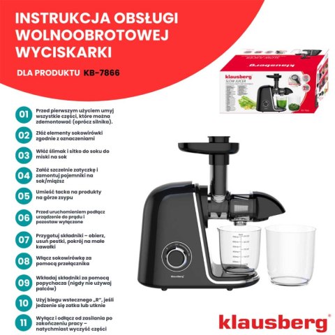 SOKOWIRÓWKA WYCISKARKA WOLNOOBROTOWA KLAUSBERG KB-7866 SOKOWIRÓWKA WYCISKARKA WOLNOOBROTOWA KLAUSBERG KB-7866