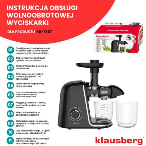 SOKOWIRÓWKA WYCISKARKA WOLNOOBROTOWA KLAUSBERG KB-7867 SOKOWIRÓWKA WYCISKARKA WOLNOOBROTOWA KLAUSBERG KB-7867