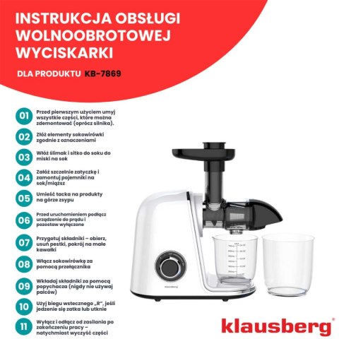 SOKOWIRÓWKA WYCISKARKA WOLNOOBROTOWA KLAUSBERG KB-7869 SOKOWIRÓWKA WYCISKARKA WOLNOOBROTOWA KLAUSBERG KB-7869