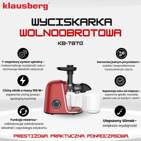 SOKOWIRÓWKA WYCISKARKA WOLNOOBROTOWA KLAUSBERG KB-7870 SOKOWIRÓWKA WYCISKARKA WOLNOOBROTOWA KLAUSBERG KB-7870