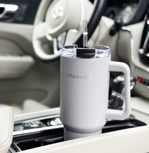 STALOWY KUBEK TERMICZNY TERMOS 1200ml Z RĄCZKĄ I SŁOMKĄ KM-2173 STALOWY KUBEK TERMICZNY TERMOS 1200ml Z RĄCZKĄ I SŁOMKĄ KM-2173